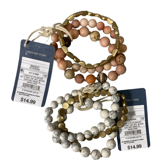 NEW Set of 2 Genuine Stone 3 Strand Bracelets by Universal Threads $30 Retail - Picture 1 of 1